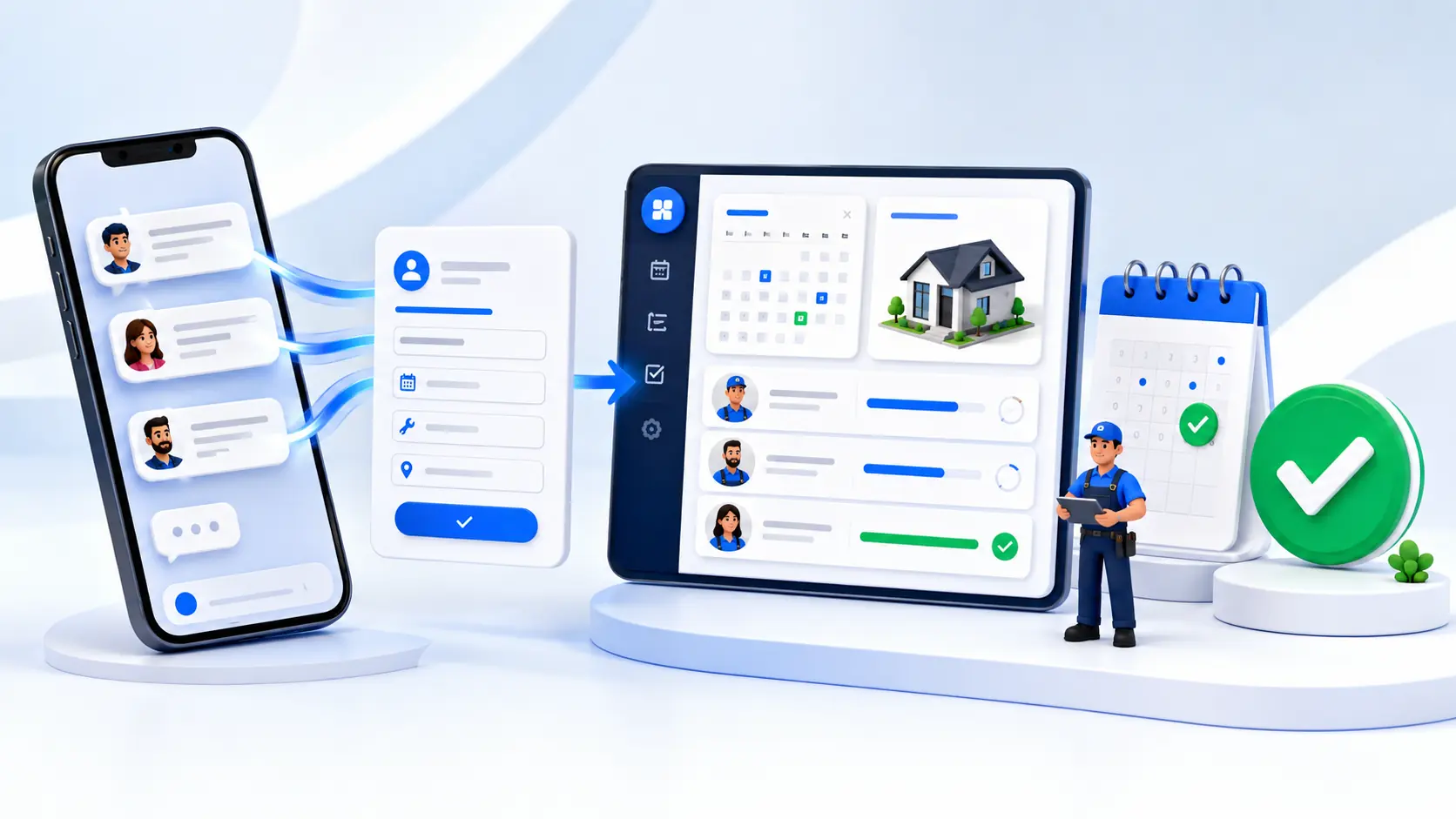Alur digital usaha jasa dari pesan pelanggan hingga pekerjaan selesai